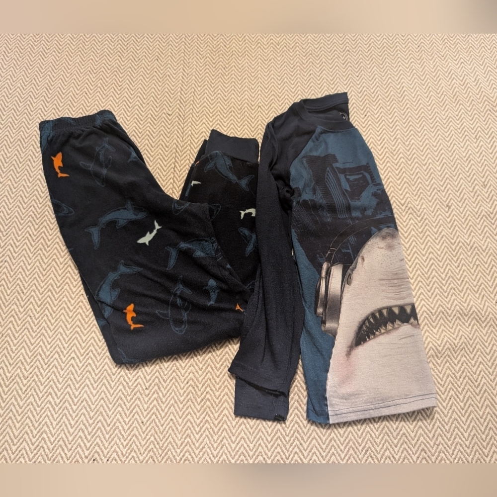 Wonder Nation Shark Print Kids Pajama Set - Black and Blue